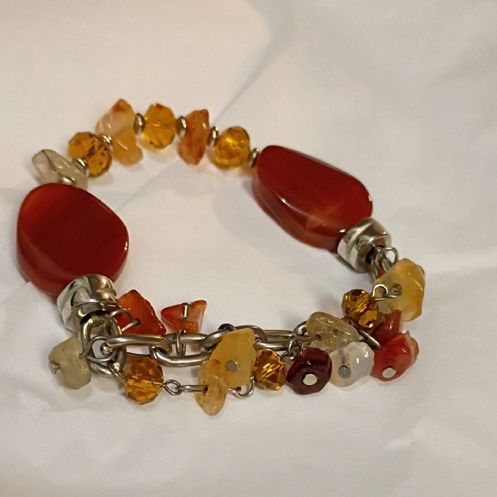 Elegant Red and Orange Gemstone Bracelet